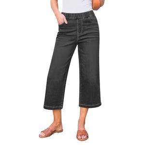 GRAPENT Stretch Jeans for Women Jean Capri Pants for Women Cropped Jeans for Summer Wide Leg Capris Wide Legged Pants for Spring Womens Cropped Jean Capris Color Washed Black XX-Large Size 20 to 22
