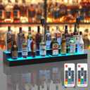 upcessory LED Lighted Liquor Bottle Display Shelf, 2 Tier 32 Inch Alcohol Whiskey Wood Rack Stand Tray for Home Bar Living Room Accessories and Decor, Bourbon Shelf for 16 Bottles