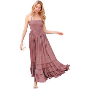 R.Vivimos Womens Summer Boho Sexy Backless Long Dresses (Mauve) XL