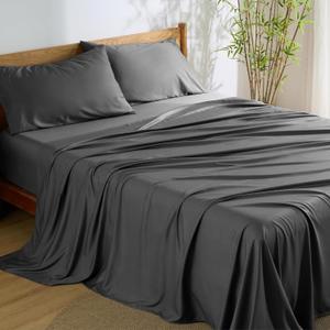 Bedsure King Size Sheets Set, Cooling Sheets for Hot Sleepers, Rayon Derived from Bamboo, PureWoven, Breathable & Soft, Deep Pocket Up to 16 Inches, Hotel Luxury Silky Bedding, Grey