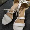 Chunky Heels for Women Wedding: Silver 8 Comfortable Ladies Bow Heel Sandals for Prom Party - Bridal Dressy Walking Shoes (9, White)