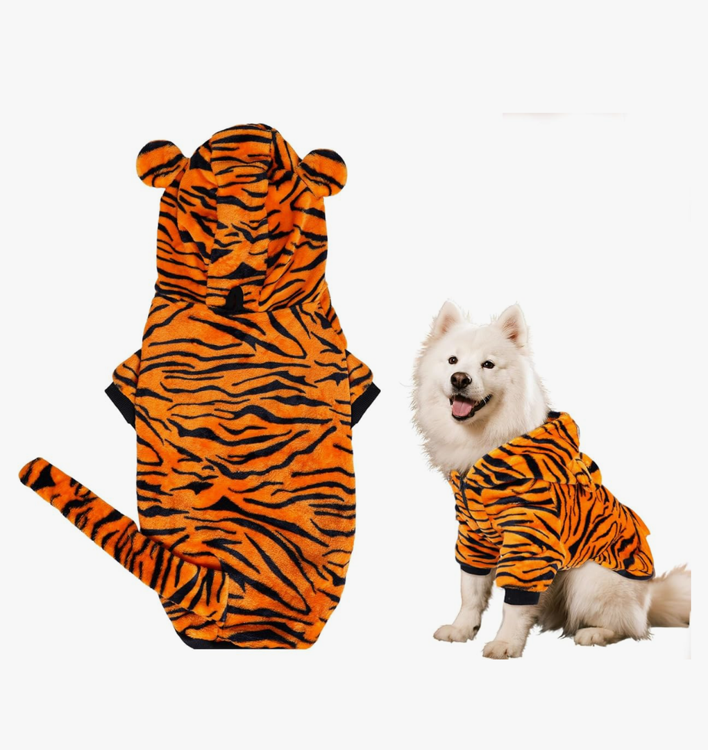 Yookat Halloween Dog Tiger Costume Pet Tiger Costume Hooded Pet Cosplay Clothes For Big Dogs