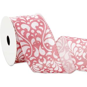 Whaline Cielito Lindo Party Wired Edge Ribbon 2.5 Inch Pink White Flower Fabric Wrapping Ribbon for Mexican Fiesta Cinco De Mayo DIY Crafts Wreath Bow Making, 12 Yard