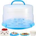12 Inch Large Cake Carrier with Lid and Handle for 12" Round 7" High Cake Adjustable Plastic Pies Carrier Portable Cupcakes Transport Container for Cookies Pizza and More(Blue)
