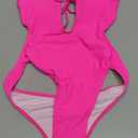 Saodimallsu Womens Sexy One Piece Bathing Suit Plunge Neck Cut Out Backless Criss Cross High Waisted Swimsuit (Large, Rose)