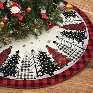 DISENB Christmas Tree Skirt 48 Inch, Red and Black Buffalo Plaid Xmas Tree Skirt, Winter Christmas Tree Mat for Home Party Holiday Indoor Outdoor Decorations