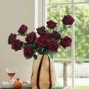 Coferset 50pcs Burgundy Artificial Roses Flowers in Bulk,Velvet Fake Rose with Long Stem Realistic Artificial Roses for Wedding Bouquets, DIY Centerpieces, Romantic Home & Party Decorations