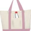 Extra Large Canvas Tote Bag with External Pocket, Reusable Grocery Shopping Bag with Waterproof Lining, Top Zipper