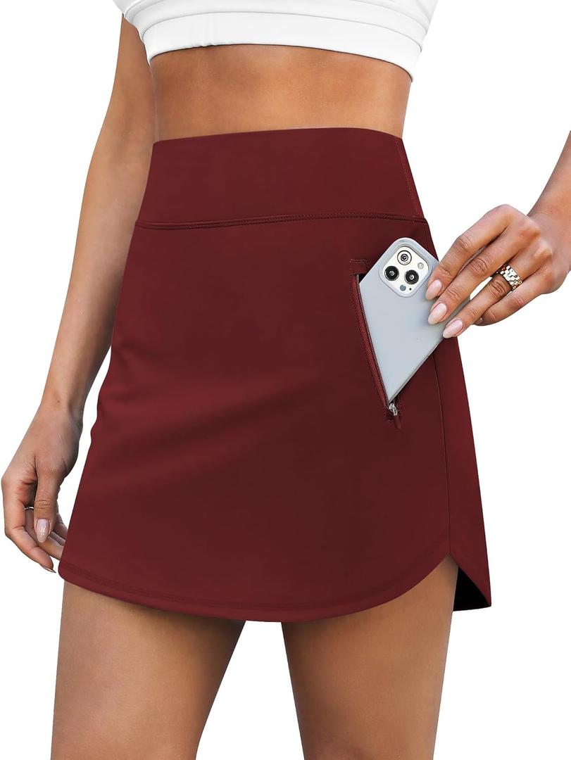 LouKeith Golf Skirts for Women Tennis Skirt with Zipper Pockets High Waisted Running Casual Athletic Skorts Built-in Shorts (Medium, Burgundy)