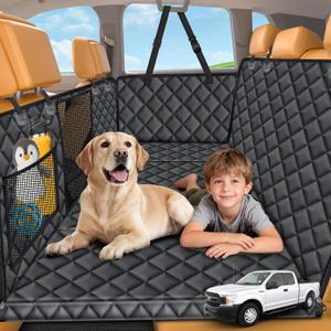 URPOWER Large Back Seat Extender for Dogs, Hard Bottom Dog Car Seat Cover for Extended Cab Trucks, Waterproof Dog Hammock Pet Travel Bed Rear Seat Protector Holds 400lbs for Ford F-150 SuperCab (All Black)