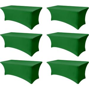 Stretch Table Cover for 6 Foot Rectangle Tables-6 Pack Green Spandex Fitted Tablecloth-Elastic 6ft Christmas Tablecloths for Party, Vendor Booth Display, Banquet Buffet, Craft Trade Show