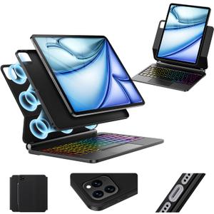 Keyboard Case for iPad Air 13 inch (M4/2026 /M3 2025/M2, 2024),iPad Pro 12.9 inch (3/4/5/6th Gen)Easy-Set Magnetic Stand 7-Color Backlit - Removable Cases with Multi-Touch Trackpad Keyboard
