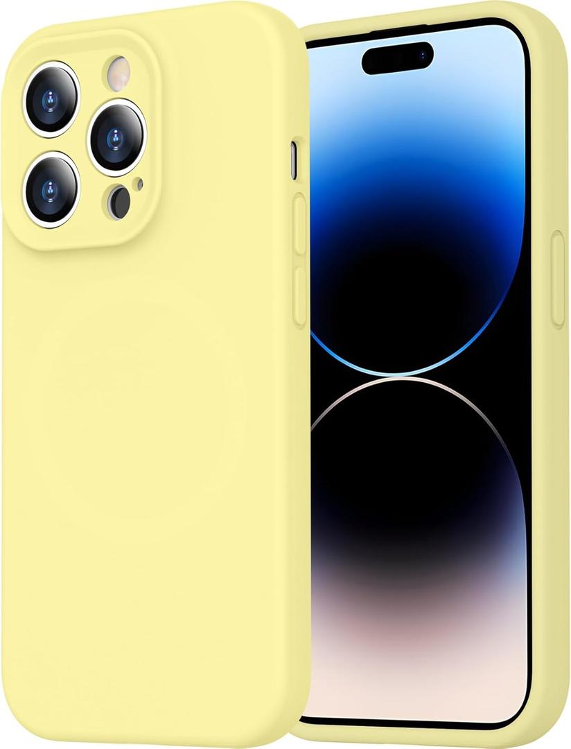 Magnetic for iPhone 14 Pro Case,Compatible with MagSafe,[Soft Anti-Scratch Microfiber Lining] Silicone Shockproof Protective Phone Case for Men Women Girls 6.1"-Cream Yellow