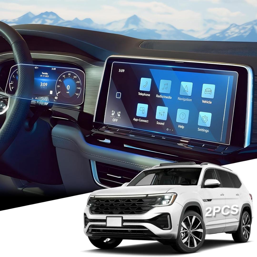 For 2PCS Glossy Tempered Glass 2024 2025 2026 VW Volkswagen Atlas Touchscreen & Dashboard Screen Protector - Atlas (SE/SE with Technology/SEL/SEL Premium R-Line) Accessories