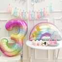 Pastel Rainbow Unicorn 3rd Birthday Party Decorations, Pink Purple Balloon with Large Unicorn Helium Balloons for Girl Birthday Party Garden & Fairy Theme Spring Decor (number 3 set)