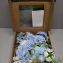 Artificial Flowers Combo, Faux Silk Dahlia Roses Bulk, Fake Bouquet with Stems Box Set for Wedding Arrangements Bridal Floral Baby (Light Blue, The Modern Classic)