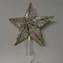 Nuanchu Christmas Star Tree Topper 10.4 x 9.4 Inch Large 3D Glitter Topper Ornament Metal Hollowed with 20 LED Lights Vintage Xmas Reflector Treetop New Year Holiday Indoor Decor(Gold)