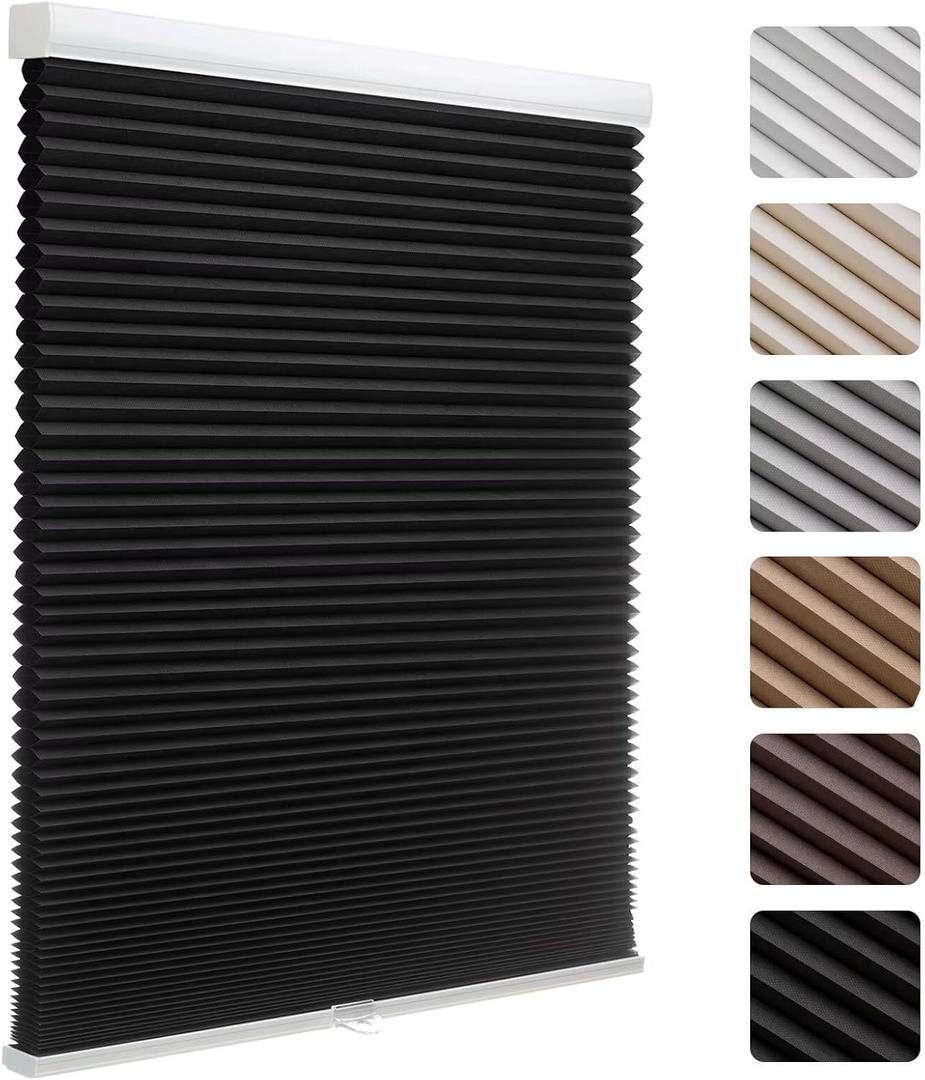 MYshade 1.5-Inch Cellular Cordless Blackout Shades,Thermal Insulating Noise Reducing Waterproof Blinds,Honeycomb Window Treatments for Indoor Light Control (Black-27 W x 72" H)