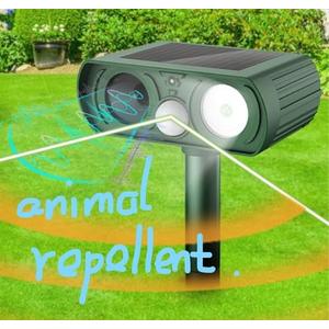 Upgraded Solar Ultrasonic Animal Repellent Outdoor, Deer Repellent Devices Squirrel Cat Raccoon Rabbit Dog Deterrent, Keep Skunk Away Motion Detection with Flash Light for Yard Garden Lawn