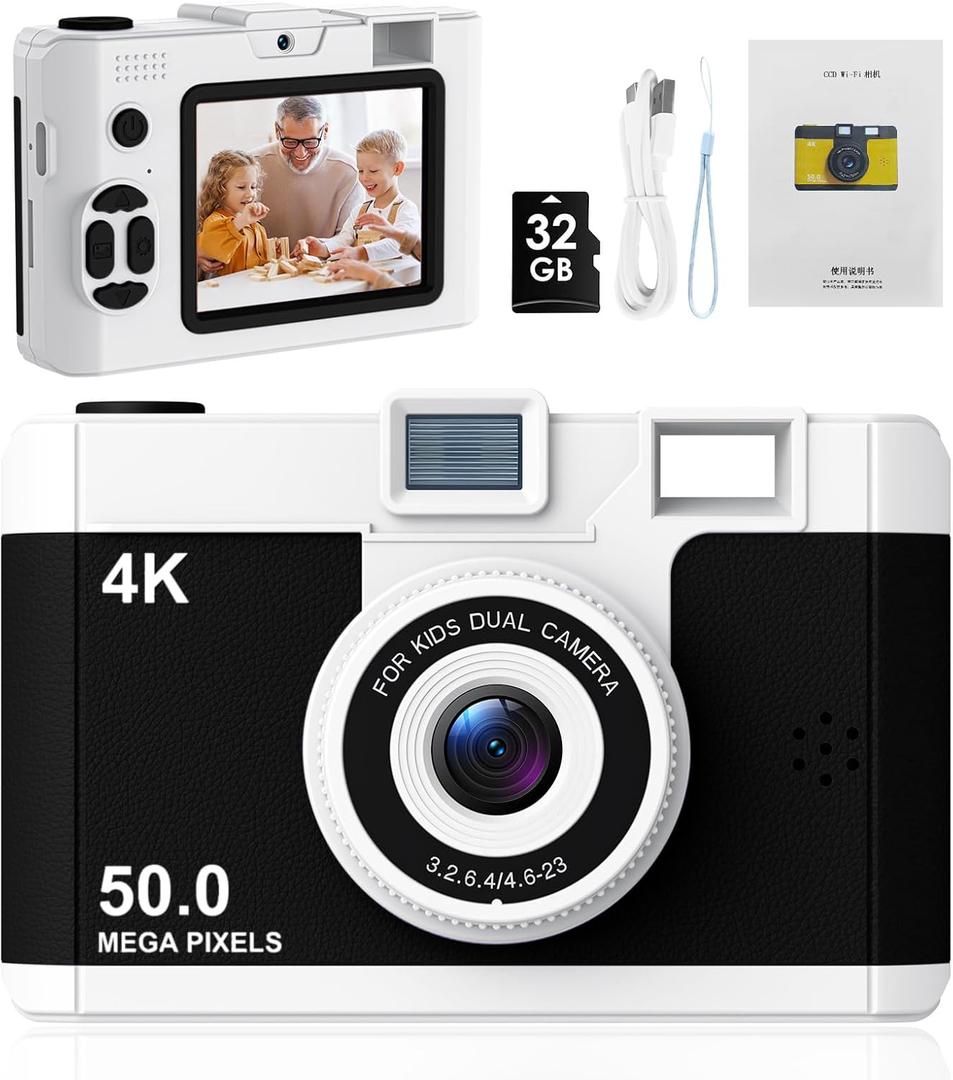50.0 Mega Pixels Kids Camera for 5-13 Year Old Girls Boys with WiFi,MP3,Video Recording,Children Digital Selfie Video Camcorder 1080P Dual Lens 2.4 Inch HD,32G TF Card (Black)