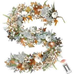 Fall Mantel Garland Decor for Home - 6 Ft Autumn Leaves Table Garlands with Lights Decorations for Thanksgiving and Halloween Leaf Centerpieces for Bedroom Tables Stair Porch Outdoor Farmhouse
