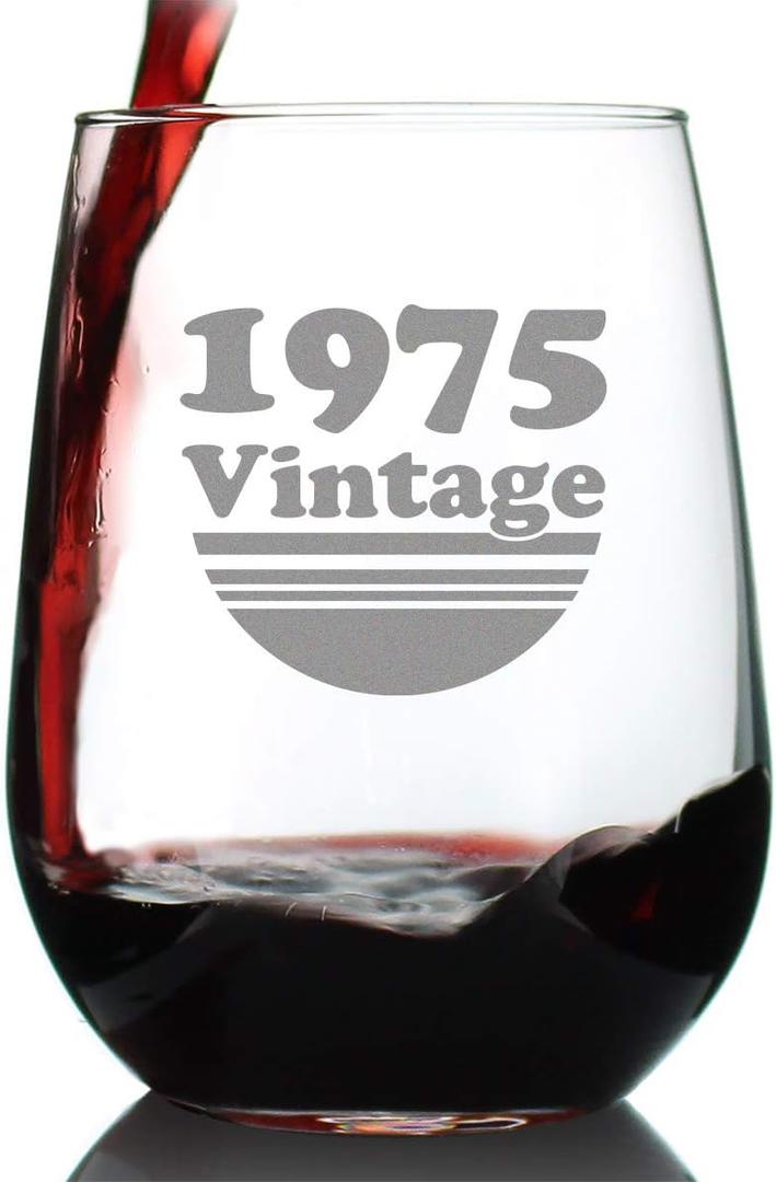 Bevvee Vintage 1975 Stemless Wine Glass - 50th Birthday Gifts for Women & Men Turning 50 - Bday Party Decor - Large 17 oz