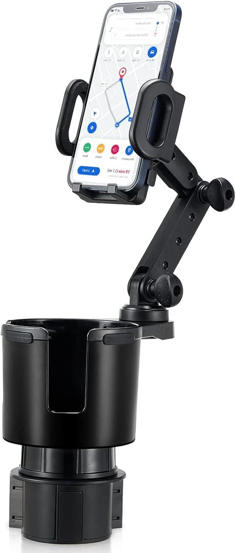 This Hill Car Cup Holder Expander Adjustable Base with Phone Mount 360 Rotation Cup Holder Cell Phone Holder for Car Compatible with iPhone All Smartphones