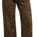 luvamia Wide Leg Jeans Woman Trendy High Waisted Leopard Cheetah Print Ankle Length Stretchy Denim Pants with Pockets (Medium)