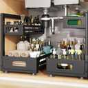 2 Pack 17IN-Depth Under Sink Organizer,Pull Out Cabinet Organizer With Smooth Cylindrical Rail,Metal Slide Out Drawer for Kitchen Bathroom Laundry,8-Level Tool Free Height Adjustable-Black