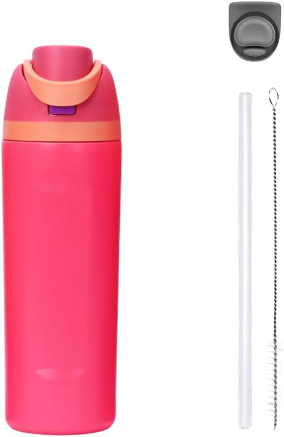 Insulated Stainless Steel Water Bottle with Straw, 24 oz, Reusable Sports and Travel Bottle for School, Kids, and Outdoors - Leakproof and BPA-Free (FUCHSIA)