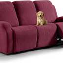 VANSOFY Recliner Couch Cover, 8-Pieces Stretch Recliner Sofa Cover Soft Jacquard Reclining Slipcover Furniture Protector with Elastic Bottom for Kid, Pets (3 Seat,Wine)