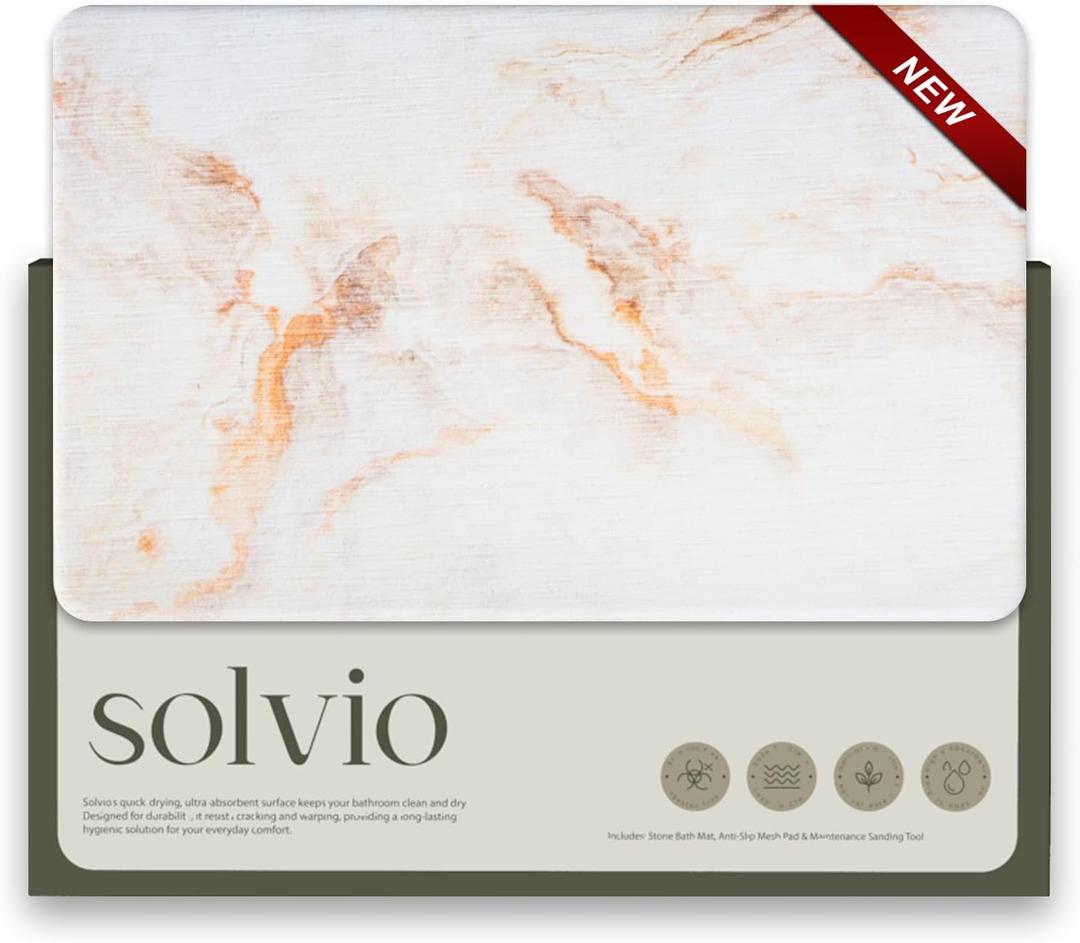 Quick Dry Shower Stone Bath Mat, Super Absorbent & Non-Slip 24 x 16 Inch Diatomaceous Earth Mat, Durable & Easy to Clean Diatomite Bath Mat for Bathroom Floor/Kitchen (Ivory Drift), 1'4" x 1'11"