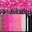 14000PCS Flatback Pearls and Pink Rhinestones for Bedazzling Kit (Hot Pink) | Mixed Size 3-10mm Resin Rhinestones and Half Pearls for Crafting, Nail Art Crafts Grad Cap Decoration