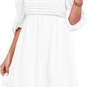 Ebifin Womens Square Neck Dresses Half Puff Sleeve High Waist A-Line Casual Backless Smocked Short Babydoll Mini Dress (White, S)