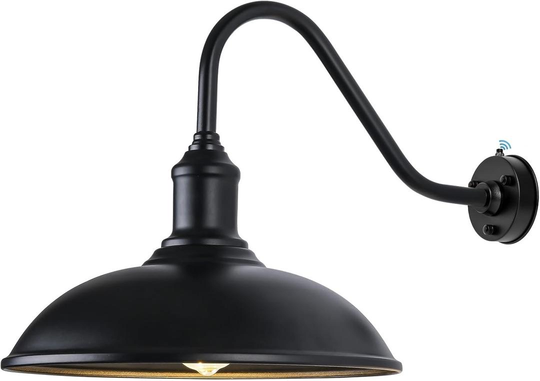 Dusk to Dawn Exterior Farmhouse Lighting 18" Diameter Barn Light Fixture for House with Anti-ponding Bottom, Barn Gooseneck Lighting for Garage Patio Porch (18" Diameter, 1 PC)
