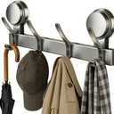 4 Hooks Coat Rack, Dual Suction Cup Wall Mount for Hanging, No Drill Suction Towel Bar and Hat Rack for Hanging Towels Coats Hats (4 Hooks, Gray)