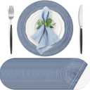 Geosar 100 Pcs Disposable Paper Placemats Cotton Woven Look 13'' Round Placemats Rustic Disposable Table Pads Bulk for Dining Table Decoration Birthday Wedding Bridal Baby Shower Party(Dusty Blue)
