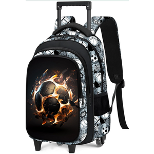 Boys Rolling Backpack for Kids - Soccer Kids Rolling Backpack with Wheels for Elementary Middle School Students - Sport Roller School Bookbag Aged 6-18, Wheeled Travel Bag Large Capacity