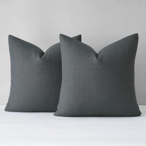 Mixhug Decorative Linen Throw Pillow Covers, Farmhouse Cushion Covers for Couch and Bed, Dark Grey, 18 x 18 Inches, Set of 2