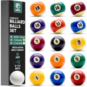 EAGLES Professional Billiard Ball Set 2-1/4" Regulation Size Pool Table Balls High-Density Poly-Resin for Precision Balance, Friction Resistance & True Roll Complete 16 Ball Set
