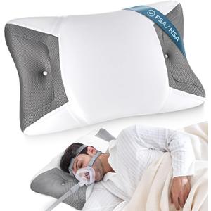 CPAP Pillow for Side Sleeping, HSA/FSA Sleep Apnea Pillow for All CPAP Masks Users to Reduce Air Leaks, Masks Pressure, Memory Foam with Cooling & Breathable Pillowcase for Side Back Sleeper (25.6*15.8*3.5/4.33inch, White)