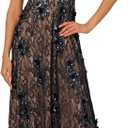 Adrianna Papell Women's Bead Lace Long Dress, Midnight Multi/Nude, 18