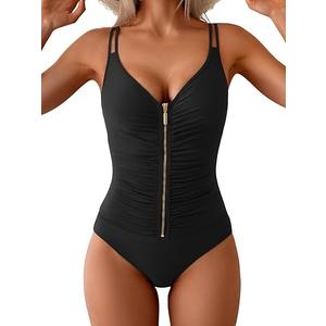 Eomenie One Piece Swimsuit for Women Zip Front Tummy Control Bathing Suit Ruched Slimming Swimwear Double Straps Swim Suit L Eomenie One Piece Swimsuit for Women Zip Front Tummy Control Bathing Suit Ruched Slimming Swimwear Double Straps Swim Suit L