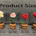 Mini Potted Artificial Plants Crochet Handmade Kintting Flowers for Office Desk Decor and Shelf Decor- for Gift, Birthday, Ideas for Valentine's Day (Roses and Gardenias)