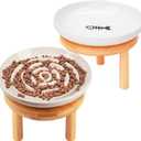 Shallow Elevated Cat Bowls with Bamboo Stand, 5.9 Inch Raised Slow Feeder Cat Bowl and Wide Ceramic Cats Bowls Whisker Friendly, 2 Pack Pet Dishes for Dry and Wet Food Dishwasher Safe (apricot white)