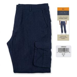 New York Straight Fit Stretch Traveler Pant, JACHS NY Men's Premium Linen Blend Cargo Pants - Blue (Size 42)