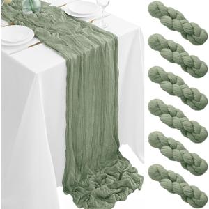 6Pack Sage Green Table Runner 35 x 120 inch Cheesecloth Table Runner 10FT Boho Gauze Cheese Cloth Table Runners Rustic Sheer Table Runners for Wedding Baby Shower Party Decor