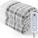 Extra Large 50"x60" Electric Heated Throw Blanket - 8 Heating Levels & 8 Timer Settings, Soft Flannel Plaid Bedspread with Digital Display,