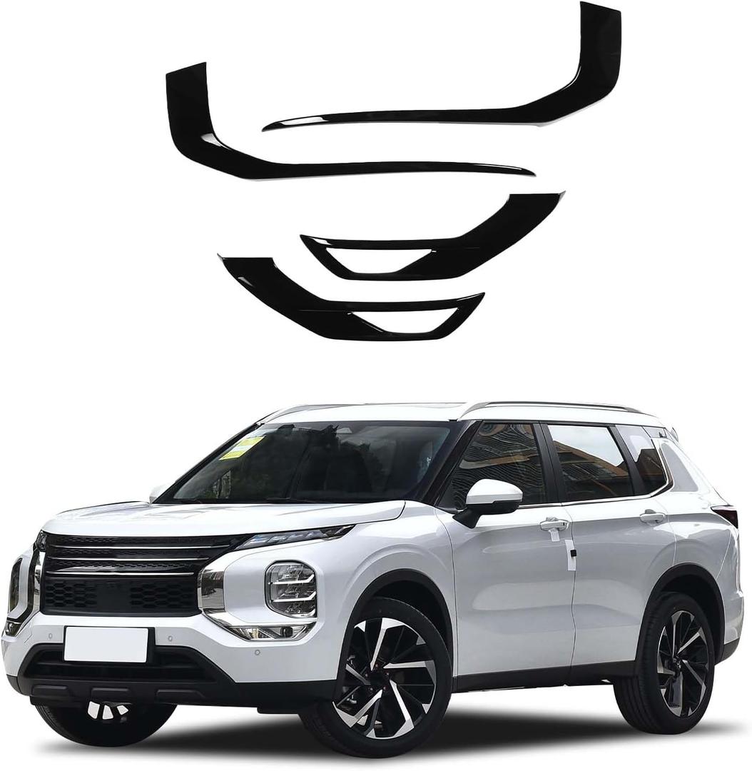Front Grille Fog Light Trim Cover Compatible with Mitsubishi Outlander 2023 2024 Accessories, 4PCS Outlander Front Grille Side Bumper Trim Strip ABS Plastic (Glossy Black)