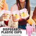 Ziliny 50 Pack 12oz Pink Clear Plastic Cups with Lids and Straws, PET Disposable Drinking Cups, Disposable Iced Coffee Cup for Smoothies, Cold Drinks, Parties, Wedding, Meeting, Drink Shops